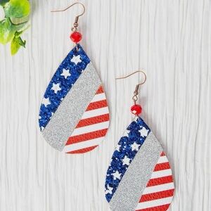 Patriotic Teardrop Earrings with Red, Blue, and Silver Accents
